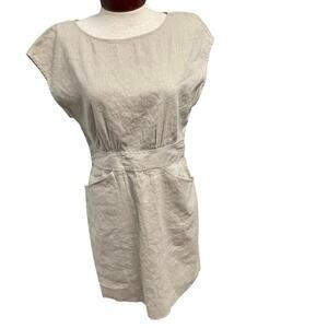 Theory Linen Blend Dress Womens Size 8 Cap Sleeve Oatmeal Party Casual Event